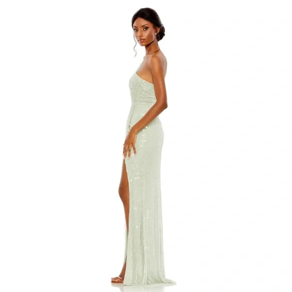 Mac Duggal 93735 Pearl Embellished Soft Tie One Shoulder Gown Size 4 NWT Mint - Picture 3 of 5